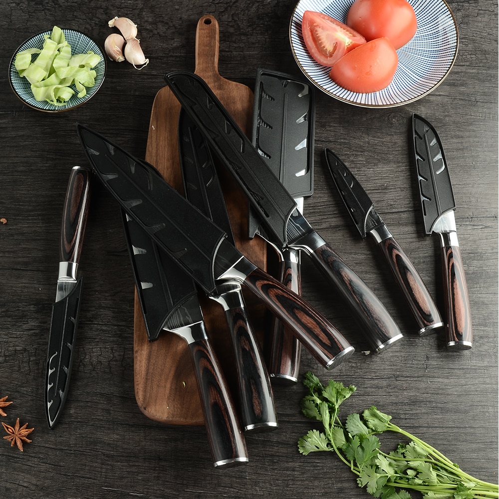XYj Professionelle Küche Koch Messer Set Japanischen 7CR17 High Carbon Edelstahl Nachahmung Damaskus Muster Kochen Messer Set
