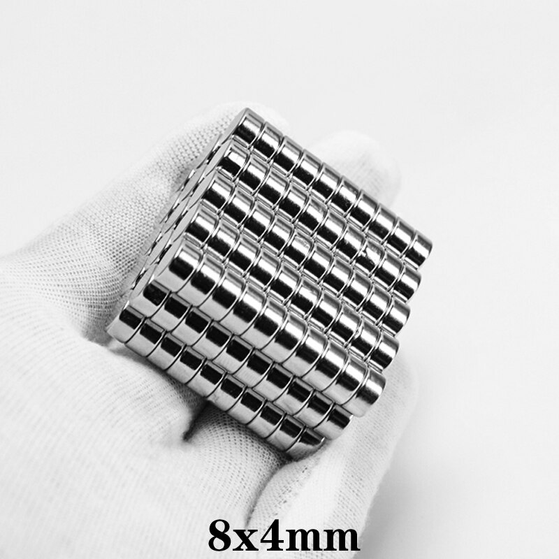 Imán potente redondo de 8x4 de 8mm x 4mm, disco magnético de neodimio de hoja a granel de 8x4mm, imán permanente NdFeB fuerte circular de 8x4, 20 ~ 300 Uds.