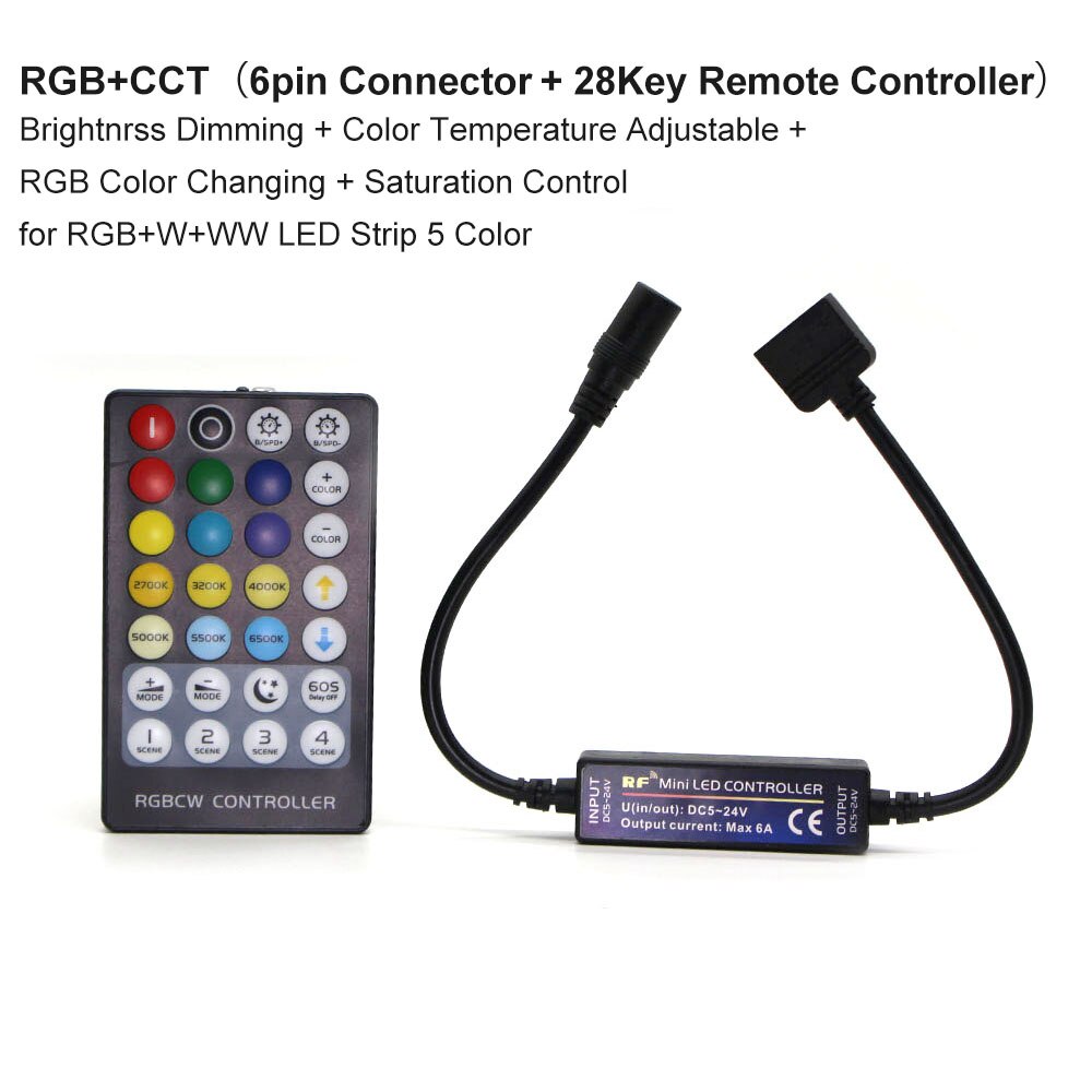 Enkele Kleur/Cct/Rgb/Rgbw/Rgb + Cct Rf 17/28Keys Draadloze Afstandsbediening dc 5-24V Voor 2835 5050 5630 5730 Led Strip Verlichting: RGBCCT