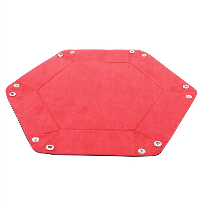 Til rpg dnd spil terning opbevaringsboks pu læder foldbar sekskantet terningbakke terning opbevaringsplade terninger spilbakke: Rød