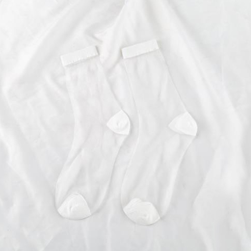 rainbow stripe Transparent Silk Socks Women Ultra-thin spring summer socks style Japan Glass fiber Invisible socks: Pure white
