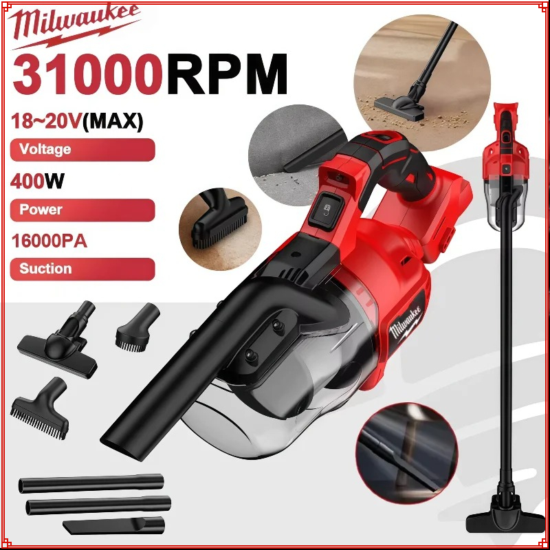 Milwaukee Cordless Vacuum Battery Handheld Vacuum Cleaner with 2Pcs Washable HEPA Filter for Home Pet Hair Car For 18V Battery