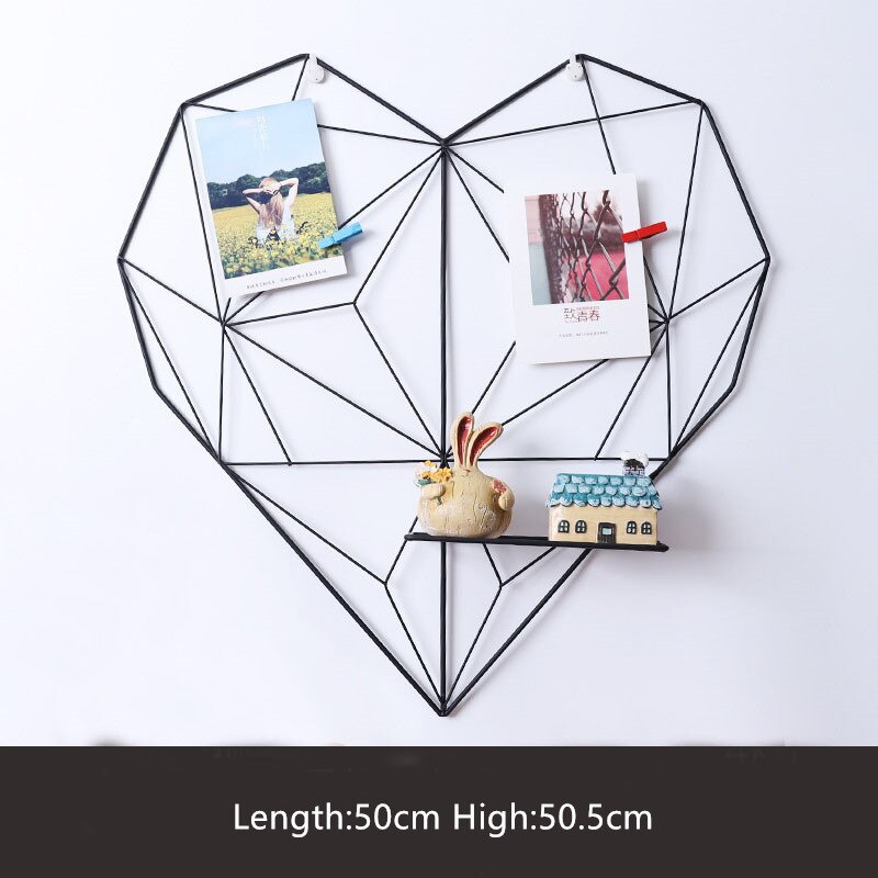 Nordic Metal Heart-shaped Grid Frame Wall Photos Grids Postcards Mesh Frame Home Bedroom Decoration Iron Storage Racks