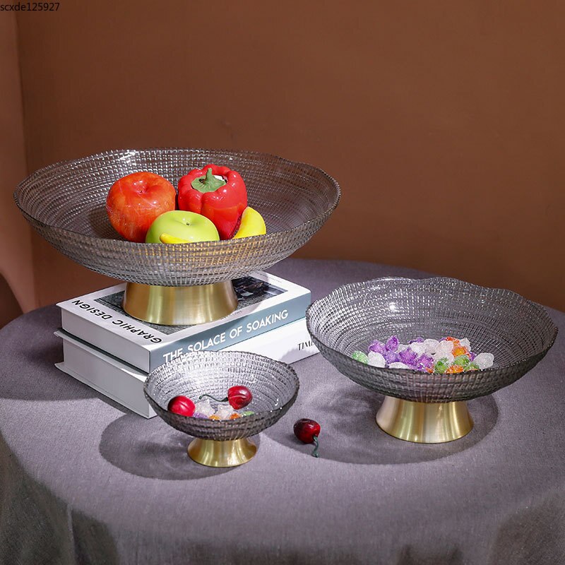 Ronde Crystal Glas Fruit Lade Salontafel Woonkamer Decoratie Gedroogd Fruit Snoep Opbergvak Woondecoratie