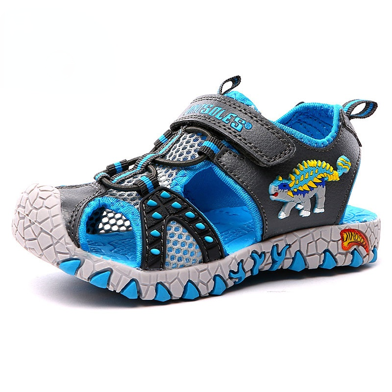 Dino Dinosaurus Led Knippert Zomer Sandalen 4-8Y Jongens Kinderen Cut-Outs Gesloten Teen Little Kids Beach Vlekken Schoenen anti-Slip: Gray-Blue / 13.5 (EU size 31)