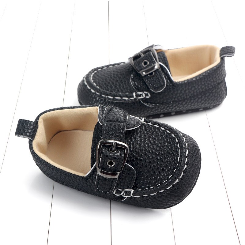 Läder mockasin för baby pojke spädbarn prewalking skor svart loafer skor småbarn första steg skor baby skor