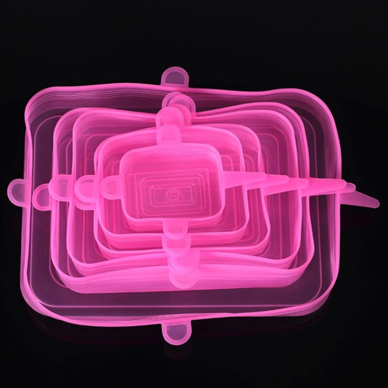 Silicone Stretch Lids Replacement Plastic Alternative Lid Rectangle Round Reusable Food Covers Huggers for bowls, Cans, bottles: Rectangle Pink