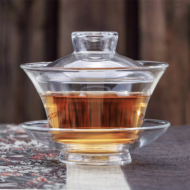 Taza de té de vidrio transparente grande para oficina, tazón de té individual y grueso resistente al calor con tapa: 180ml 8x7cm
