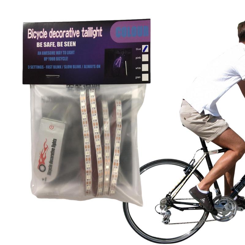 Luz LED decorativa para bicicleta, marco de bicicleta, cuerda, luz alimentada por batería, a prueba de polvo, impermeable, luz de advertencia trasera para conducción nocturna