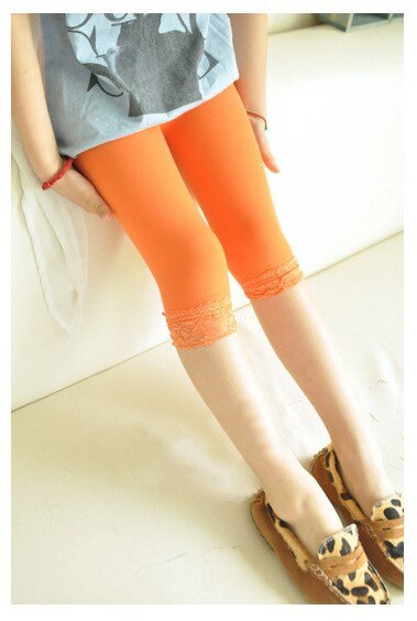 Meisjes Lente Herfst Kant Skinny Broek Kids Kleurrijke Leggings Kinderen Panty: Orange