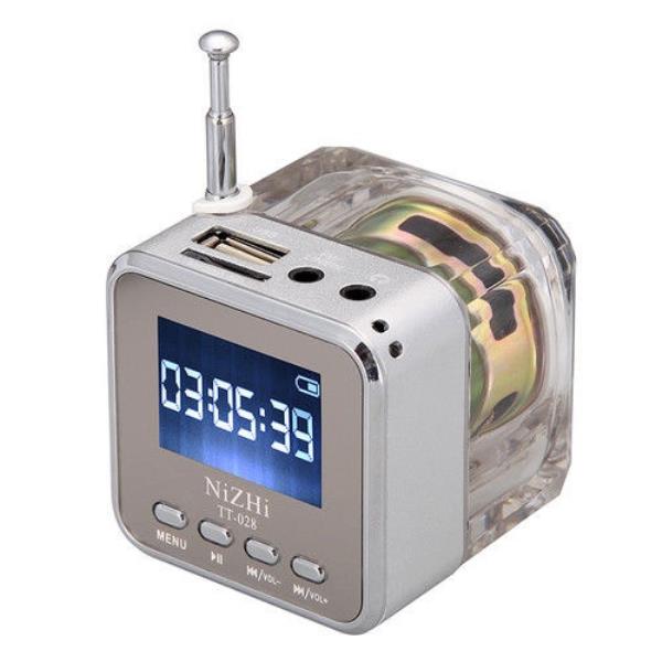 Mini usb microsd kaart fm radio lcd scherm luidspreker muziek  mp3 spelers mini aluminium vibratiefilm luidspreker 0930: Zilver