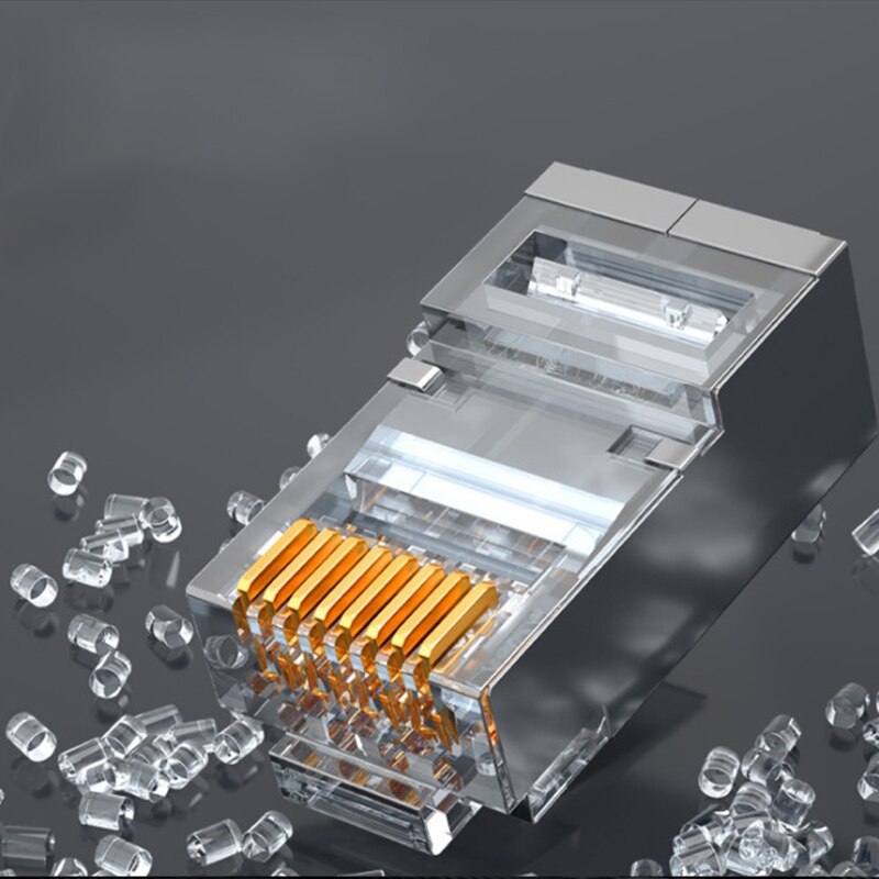 10pcs RJ45 Pass Through connectors 8P8C 50UM Plate Shielded Network Modular Plug