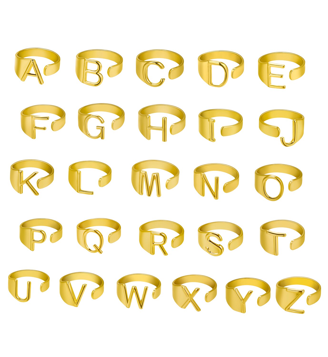 Rinhoo A-Z 26 Letter Initials Ring For Women Trendy 3 Color Name Alphabet Chunky Adjustable Finger Female Party Jewelry Men