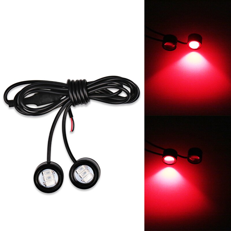 2 Stuks Motorcycle Led Strobe Light Flash Waarschuwing Remlicht 12V Spotlight Fish Eye Lens Lamp Amber Rood Blauw decoratieve Lamp: Red Strobe