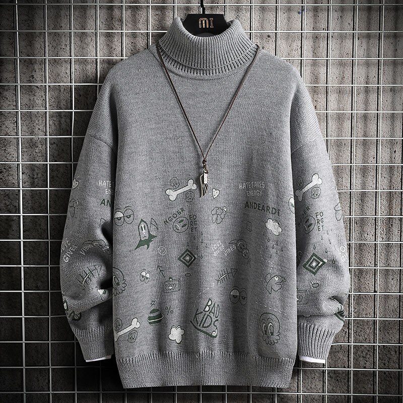 Singleroad herr polotröja herr vinter harajuku koreansk tröja höghalsad oversize polotröja vit tröja herr: Grå tröja herrar 1 / Asiatisk-l