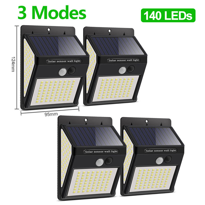 Luces solares 412 LED impermeables alimentadas por luz Solar, lámpara de pared de calle con 3 modos y Sensor de movimiento para decoración de Patio y jardín al aire libre: 140 LED - 4 Pieces