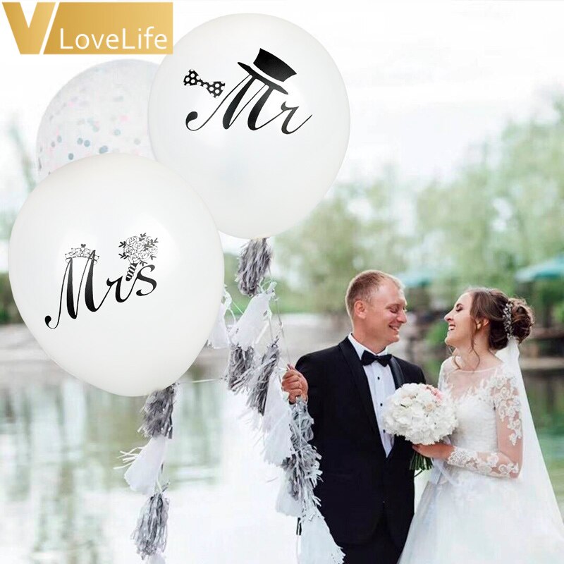 10 pulgadas 10 Uds Mr & Mrs globos de látex blanco redondo estampado San Valentín evento compromiso boda celebración suministros de decoraciones para fiestas
