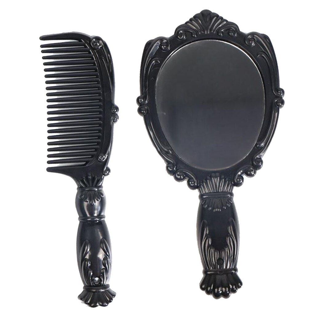 Antique Portable Hand Mirror Hand Comb Set Hairdressing Tools