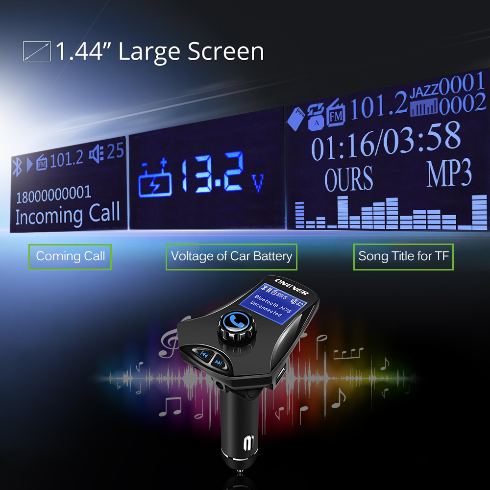 Onever kabellos FM Sender Bluetooth Wagen Bausatz MP3 Spieler Aux Modulator Freisprechen LCD Anzeige USB TF Auto Ladegerät mit EQ modus