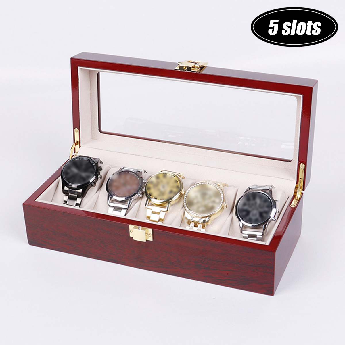 Luxury Wooden Watch Box Watch Holder Box For Watches Men Glass Top Jewelry Organizer Box 2/3/5/6/10/12 Slots Watch Organizer: 5 slots