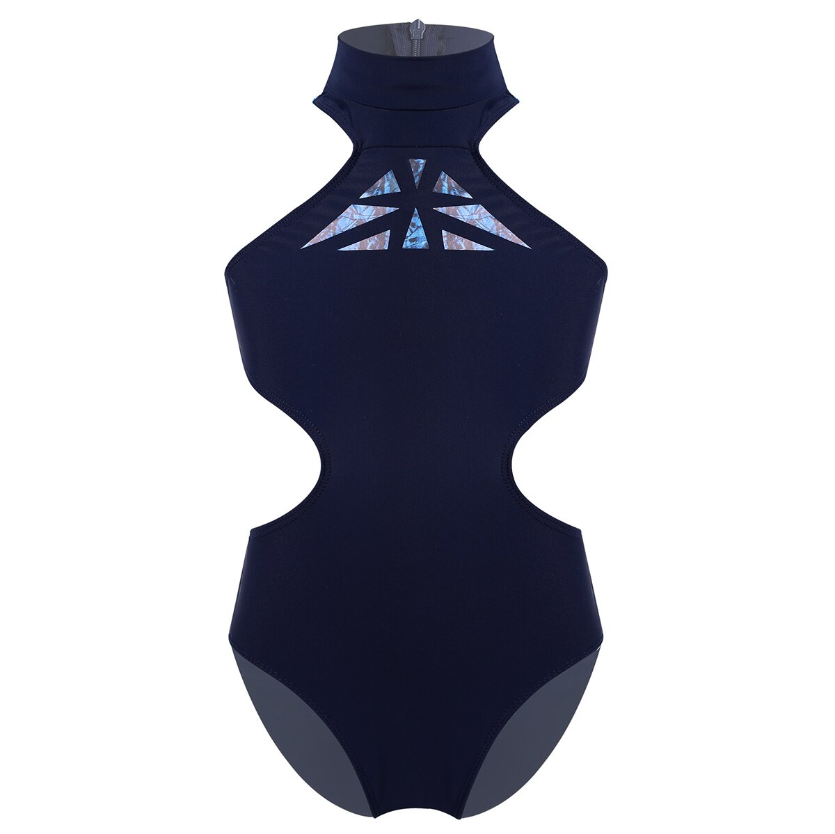 Kids Girls Sleeveless Leotard for Ballet Dance Mock Neck Cutouts Waist Racer Back with Zipper Gymnastics One-piece Jumpsuit: Navy Blue / 6