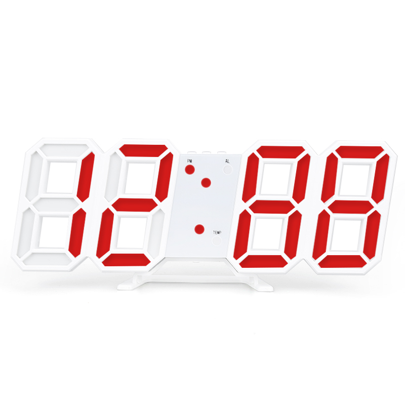 3D LED Digital Alarm Clock Wake Up Voice Control Date Time Table Clock Electronic Wall Hanging Glowing Night Watch Home Decor: red