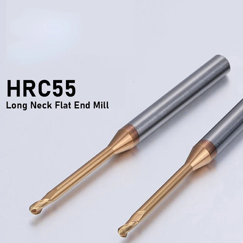 Fresadora de extremo de bola HRC55, fresa de extremo de punta de bola Extra larga, herramientas de carpintería de 2 flautas, mecanizado de acabado CNC