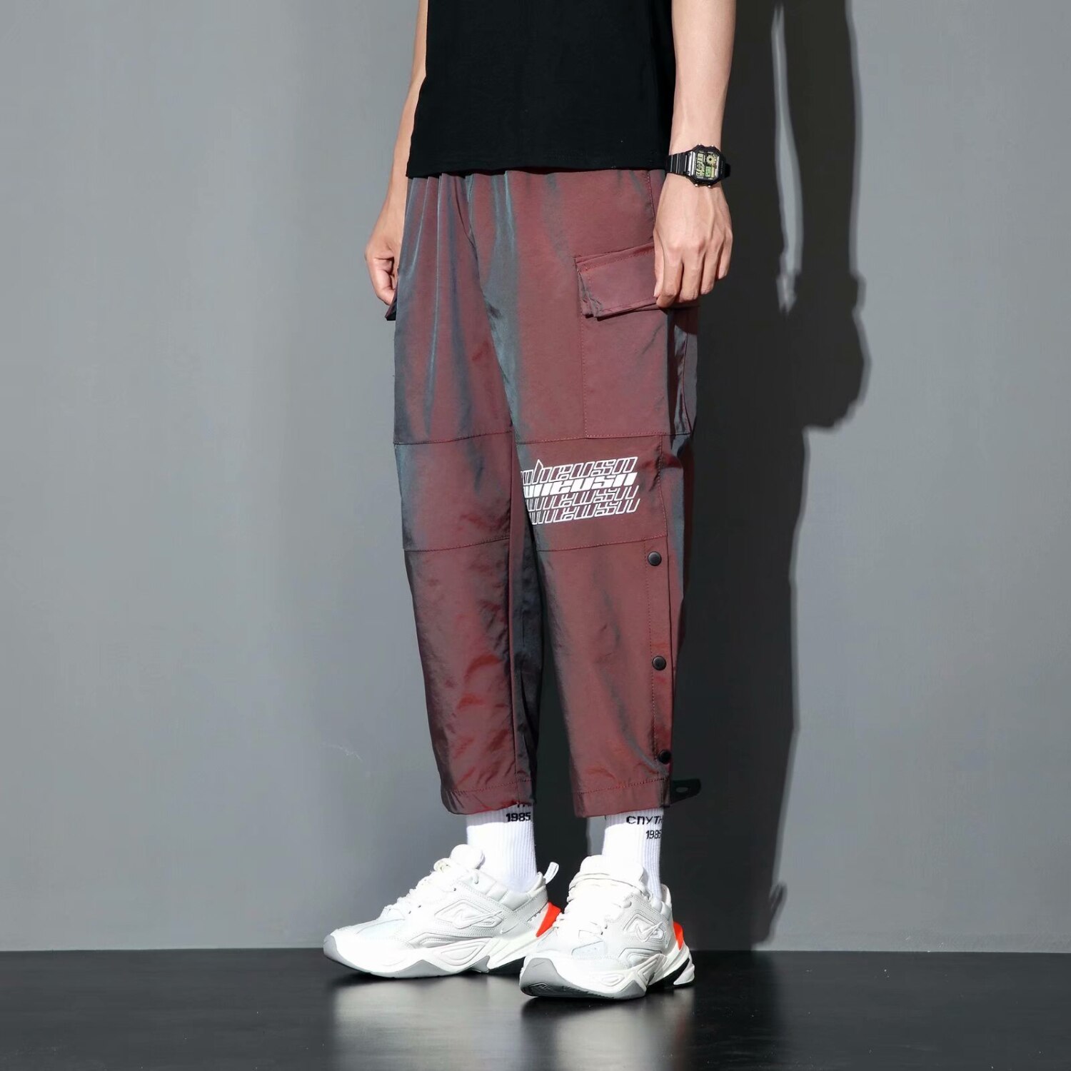 Zazomde streetwear last bukser herre reflekterende løs hofte hopp fritidsbukser herre harem bukse harajuku jogger joggebukse herre bukser: Xxl / Ck33 røde