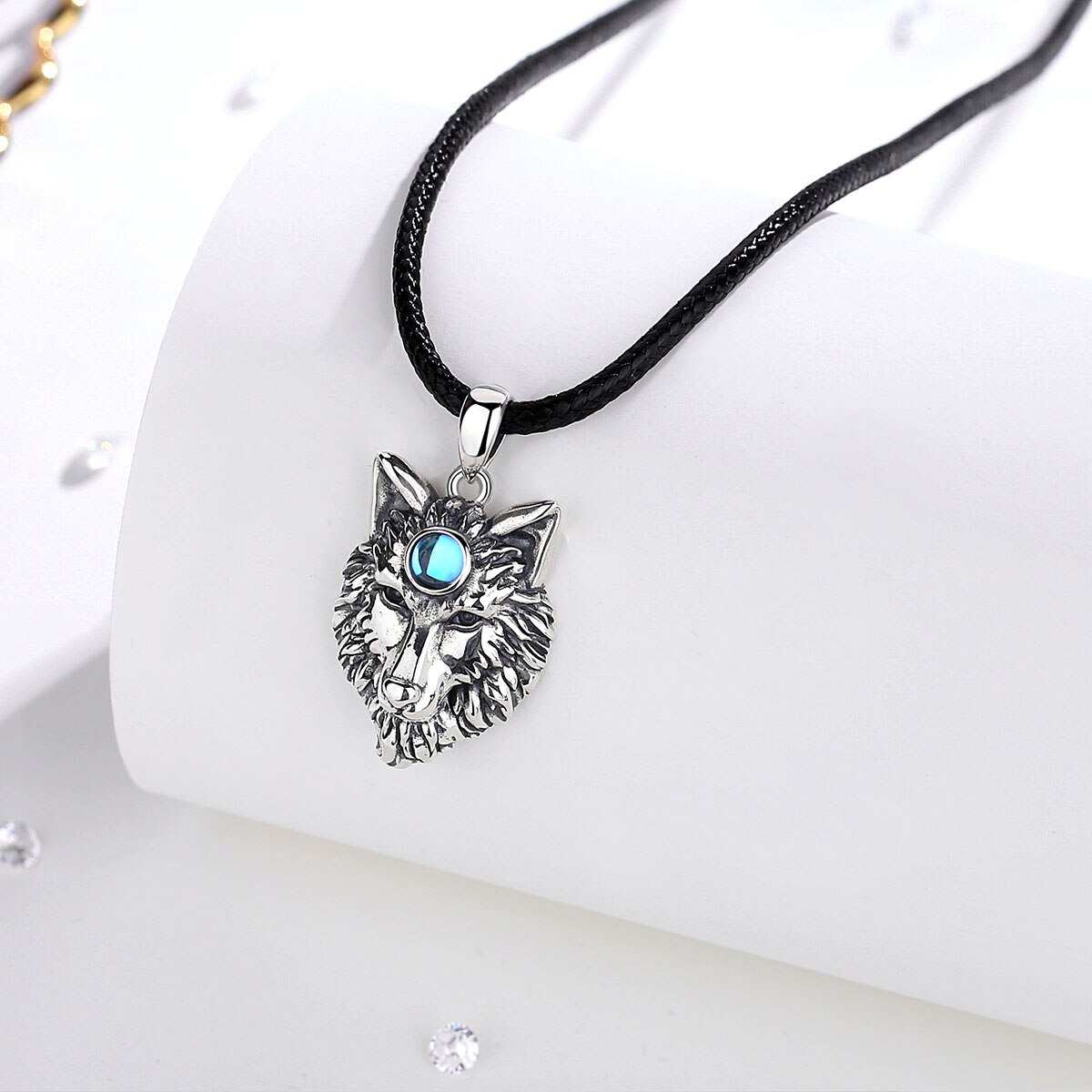 Eudora 925 Sterling Sillver Wolf Hoofd Amulet Hanger Ketting Mode Maansteen Wolf Koning Hanger Warriors Sieraden Voor Mannen Vrouwen
