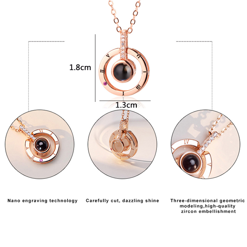 Romantische Liefde Geheugen Initial Ketting Rose Goud & Zilver 100 Talen I Love U Projectie Hanger Ketting Collier Femme