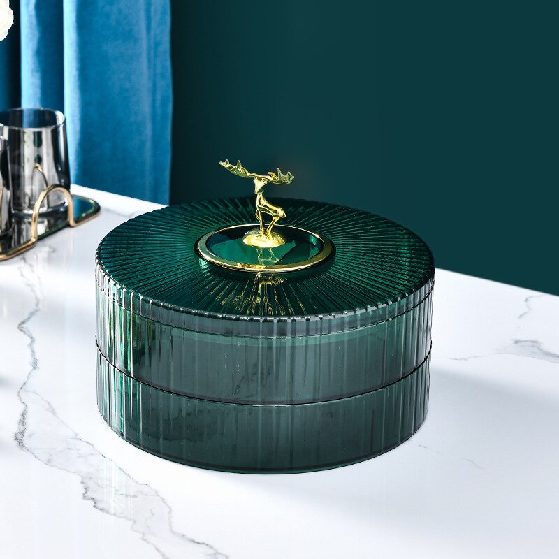 Transparent Candy and Nut Storage Container Luxury Snack Serving Tray with Lid Plastic Dry Fruit Dishes Parties Appetizer Dishes: 2 Tiers Green