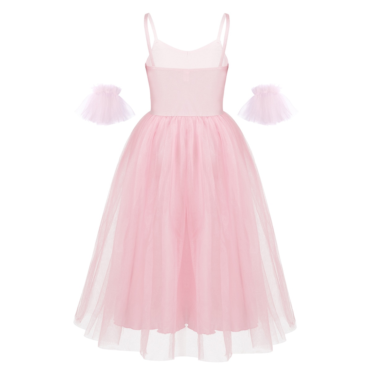 Kids Girls Ballerina Ballet Competition Romantic Style Ballet Dance Costumes Mesh Long Tutu Dress with Ruffled Arm Sleeves