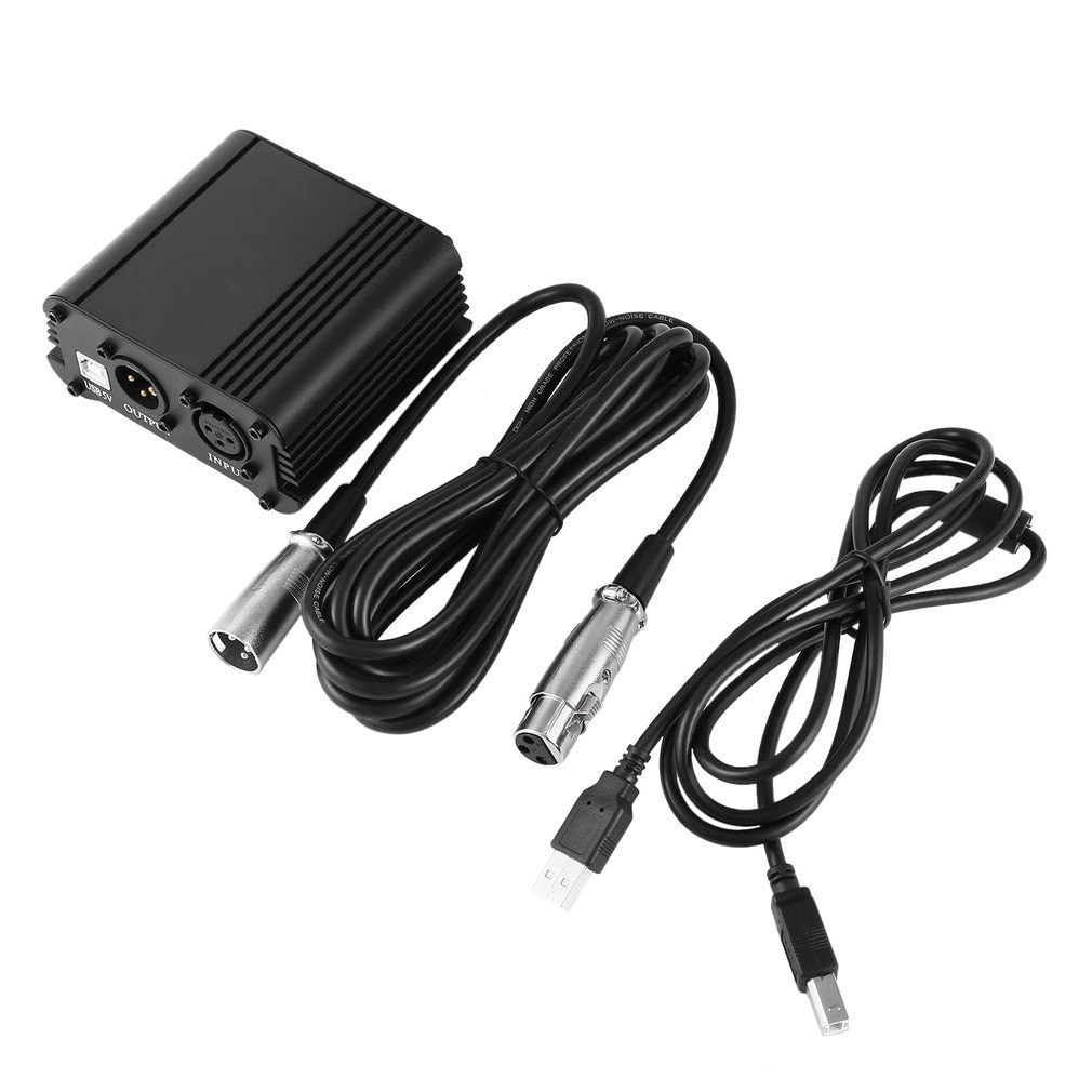 48V 1-Kanaals Phantom Voeding met Een XLR Audio Kabel voor Condensator Microfoon Studio Muziek Voice Recording apparatuur