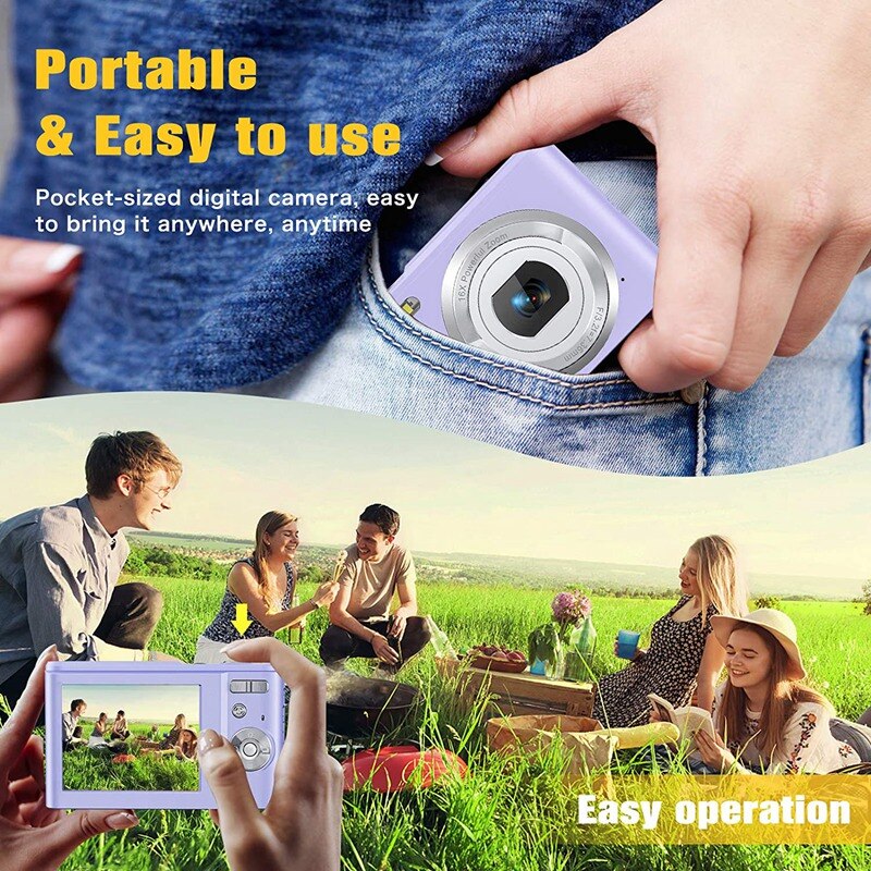 1080P 36.0 Mega Pixels Digital Camera with 16X Digital Zoom, LCD Screen, Portable Mini Cameras for Students Teens