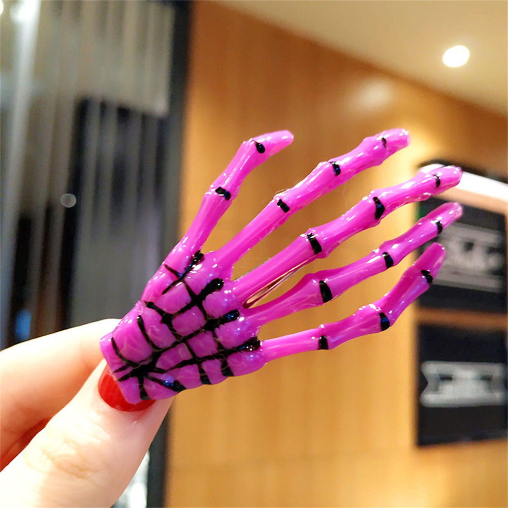 Fermaglio per capelli a mano con scheletro creativo per donna ragazza stile gotico forcina colorata trucco di Halloween copricapo per feste accessori per capelli