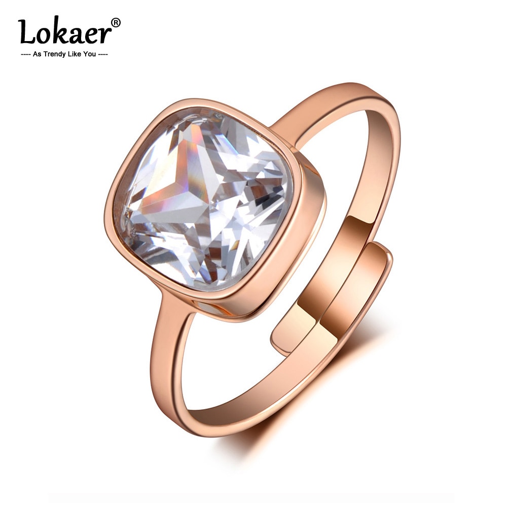 Lokaer-anneau de mariage pour femmes, en titane, en acier inoxydable, bijoux en or Rose, mosaïque, en cristal CZ, R19156