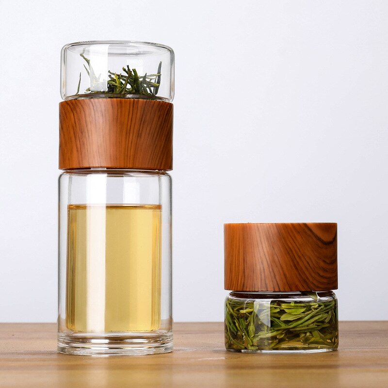 Eenvoudige Glas Water Cup Business Draagbare Hittebestendig Transparante Kopje Thee Set Creatieve Thee Scheiding Cup