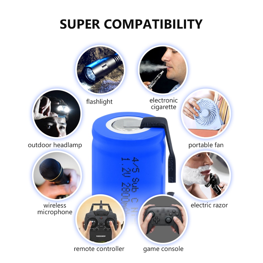 YCDC 4/5SC SC Sub C li-ion Li-Po Lithium Battery high-discharge 1.2V 2800mAh Rechargeable Ni-MH Batteries With Welding Tabs