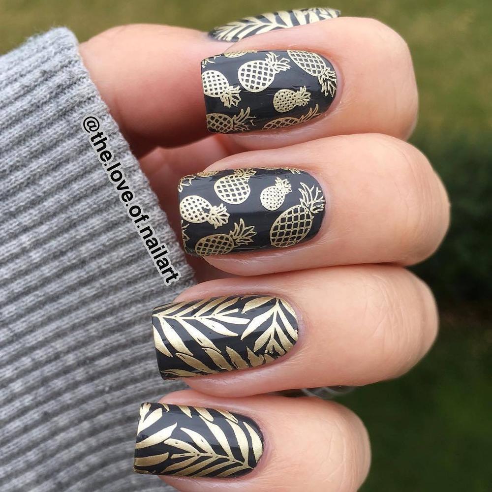 Né joli été fruits ongles estampage modèle fleur jus boissons ligne laisser modèle bricolage Nail Art Image plaques