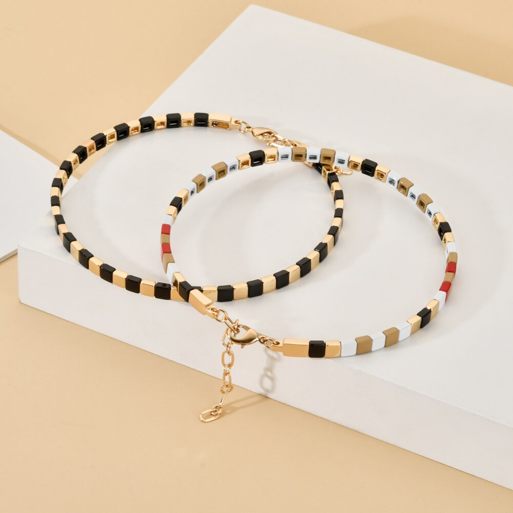 Collier ras du cou court pour femmes, perles colorées arc-en-ciel, pour la plage, bricolage, bijoux pour filles, de fête,