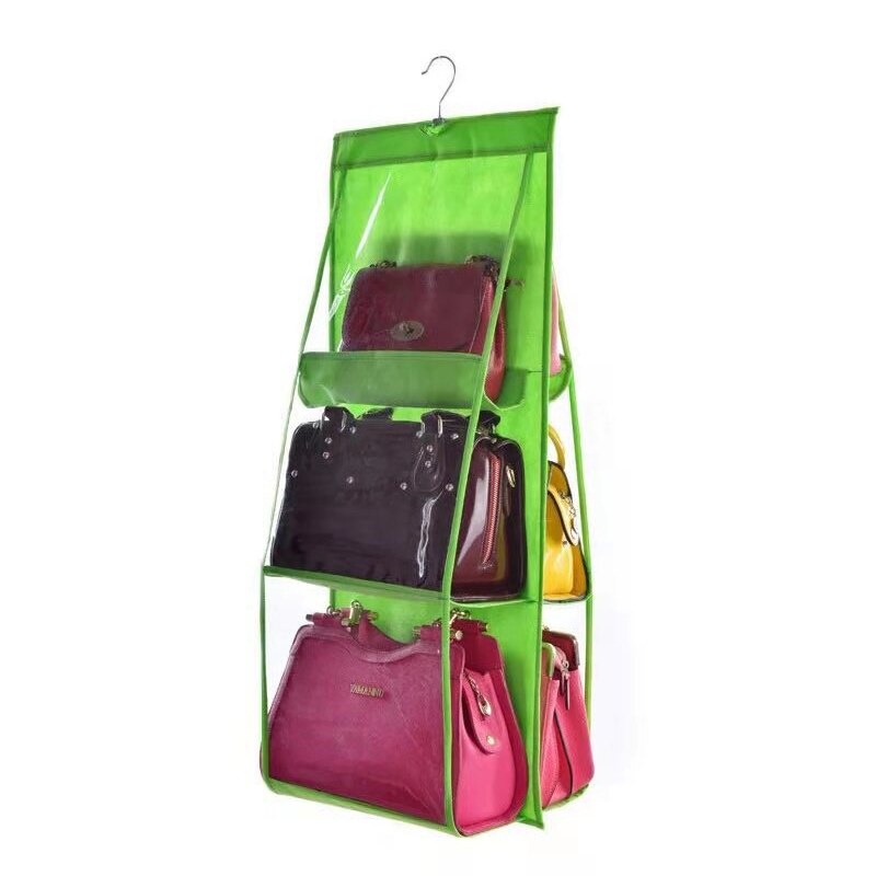 6 Pocket Hanging Bag Organizer Wardrobe Transparent Storage Bag for Handbag Closet Shoes Organizer Door Wall Clear Sundry Pouch: Green