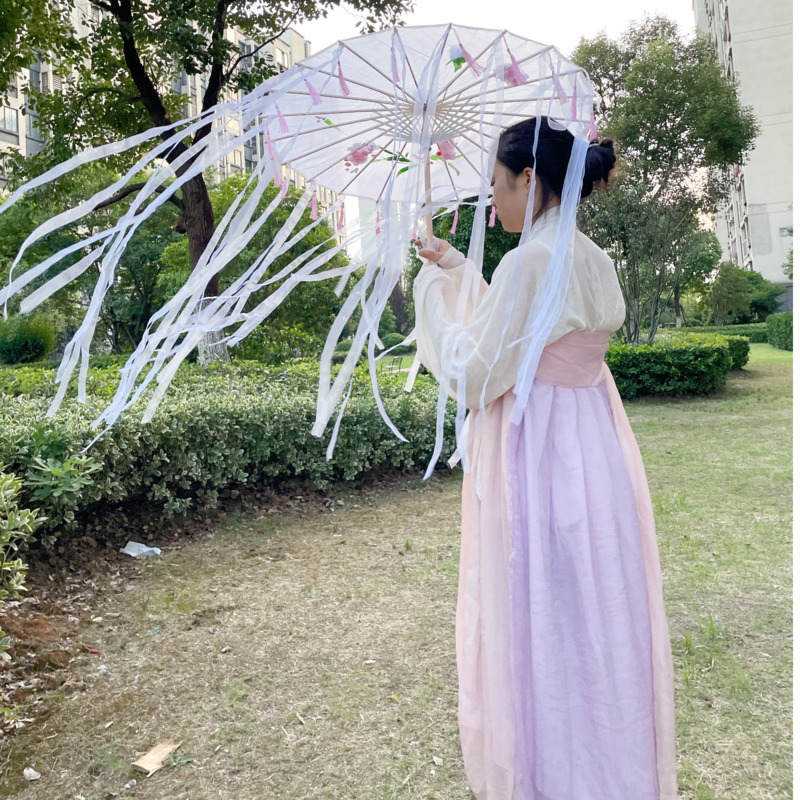 82cm hanfu cospaly blau geöltes Papier Regenschirm Frauen Fotografie Requisit Band antike Quasten Regenschirm Fan Paraguas Sonnenschirm: Rosa