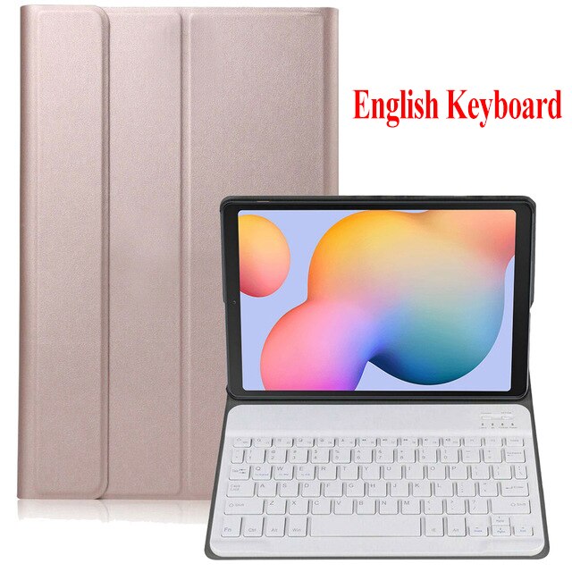 Keyboard Case for Samsung Galaxy Tab A 10.1 SM-T510 SM-T515 PU Leather Flip Stand Case Wireless Bluetooth Keyboard Cover: English Rose Gold-W
