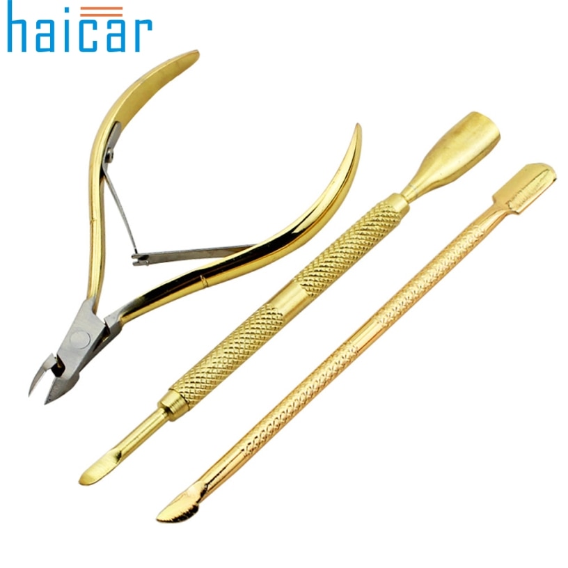 Haicar 3 stks Gold Colour Nail Cuticle Remover en Cutter Duurzaam Manicure Tool Cuticle Nipper Bokkenpootje Set