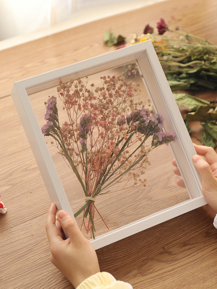 Holz getrocknete Blumen rahmen, schwimmende Holz Schatten Box Rahmen für gepresste Blumen Doppel Acryl Bilderrahmen Desktop DIY