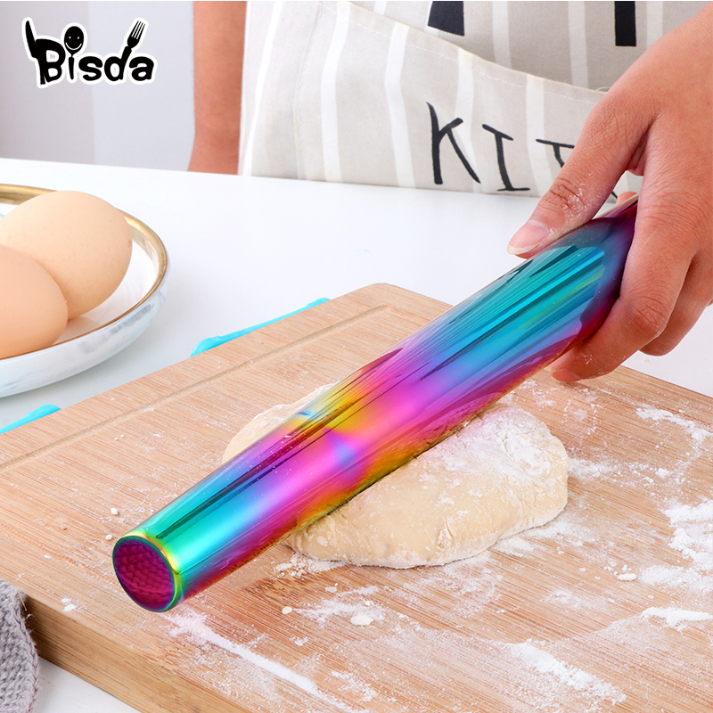 1Pc Stainless Steel Rolling Pin Kitchen Utensils Dough Roller Bake Pizza Noodles Cookie Dumplings Making Non-stick Baking Tool