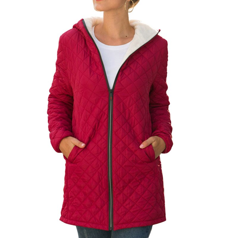 Women Solid Hooded Coat Zipper Long Jacket Winter Warm Outwear Ladies Slim Padded Jacket Womens Outfit Windproof: S