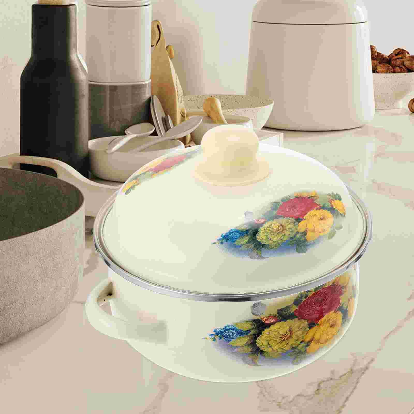 Kitchen Stockpot Enamel Soup Cooking Pot Durable Stock Pot Instant Noodle Pot