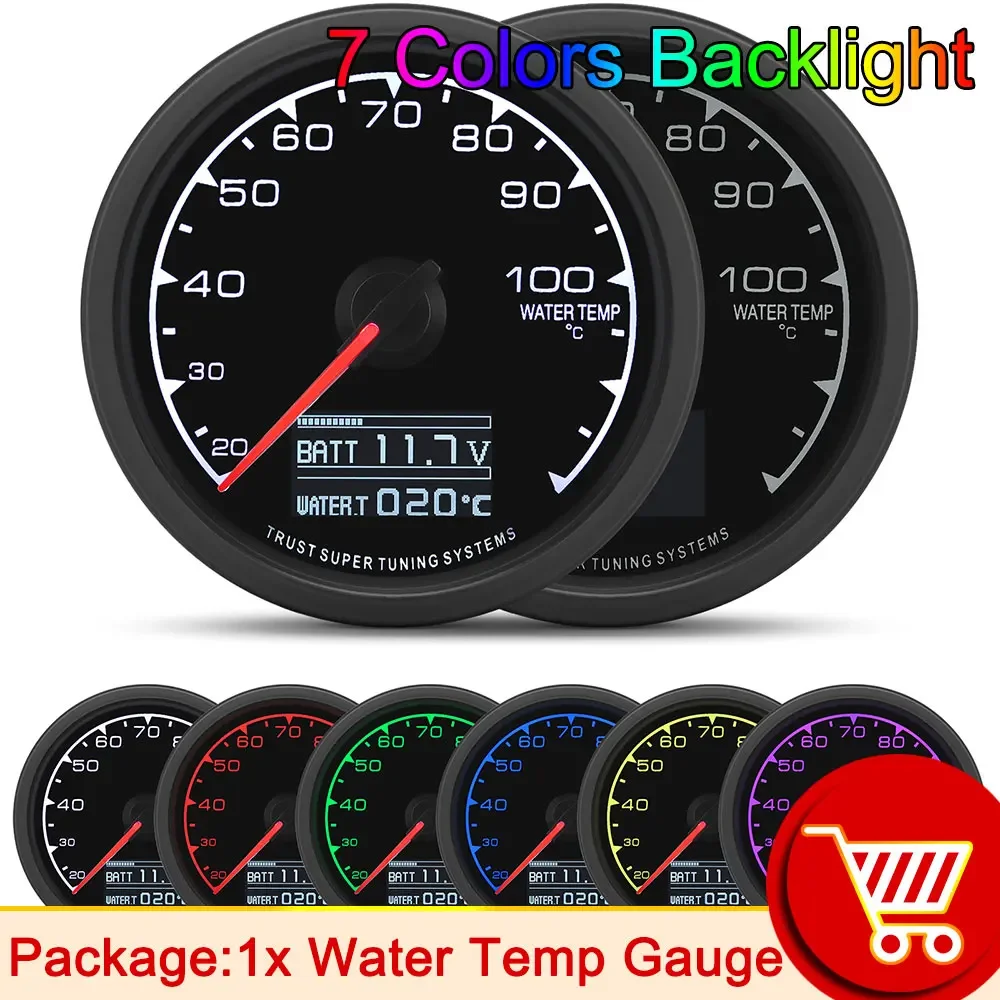 62mm Water Temperature Guage 7 Color LCD Digital Display Car Oil Press Oil Temp Meter Voltmeter Boost Gauge Tachometer AFR EXT: Ivory