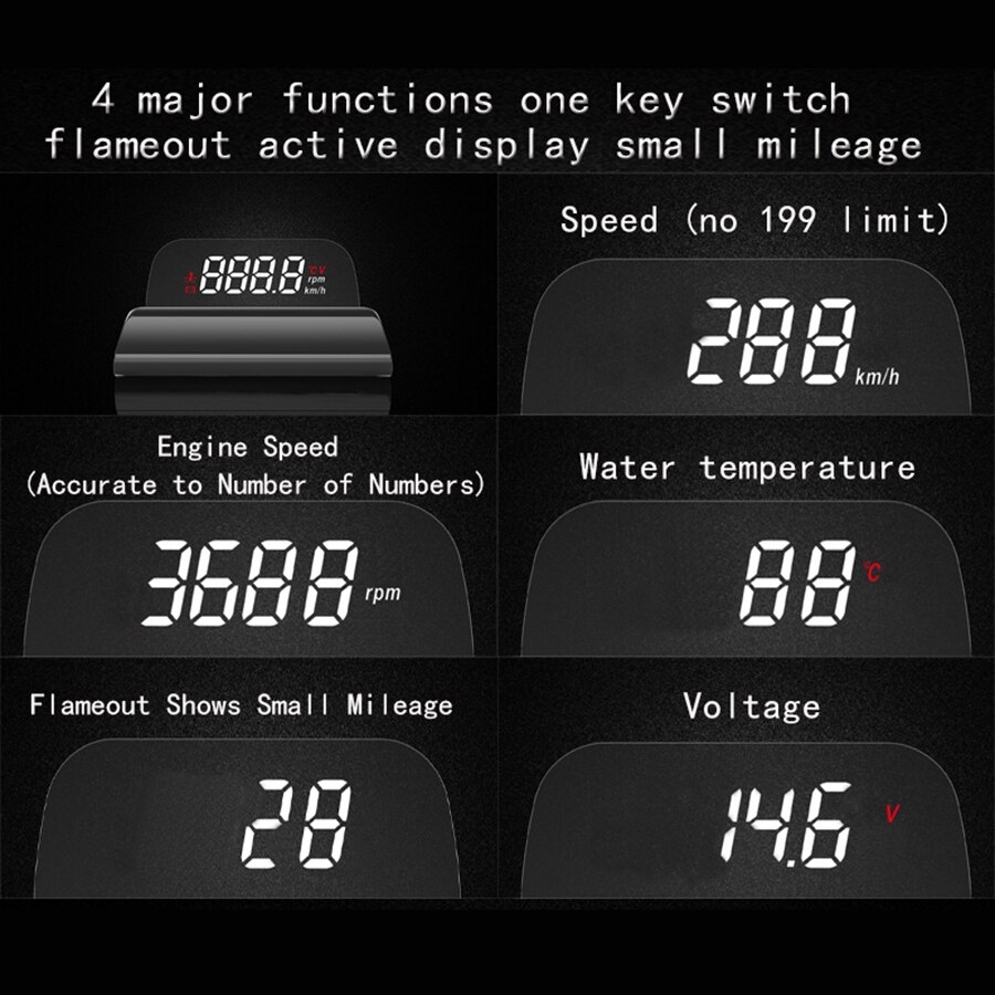 obd HUD Head Up Display 4K+ HD Display Speedometer Water Temperature RPM With Ambient Light Overspeed Warning Voltage OBDII KM/H